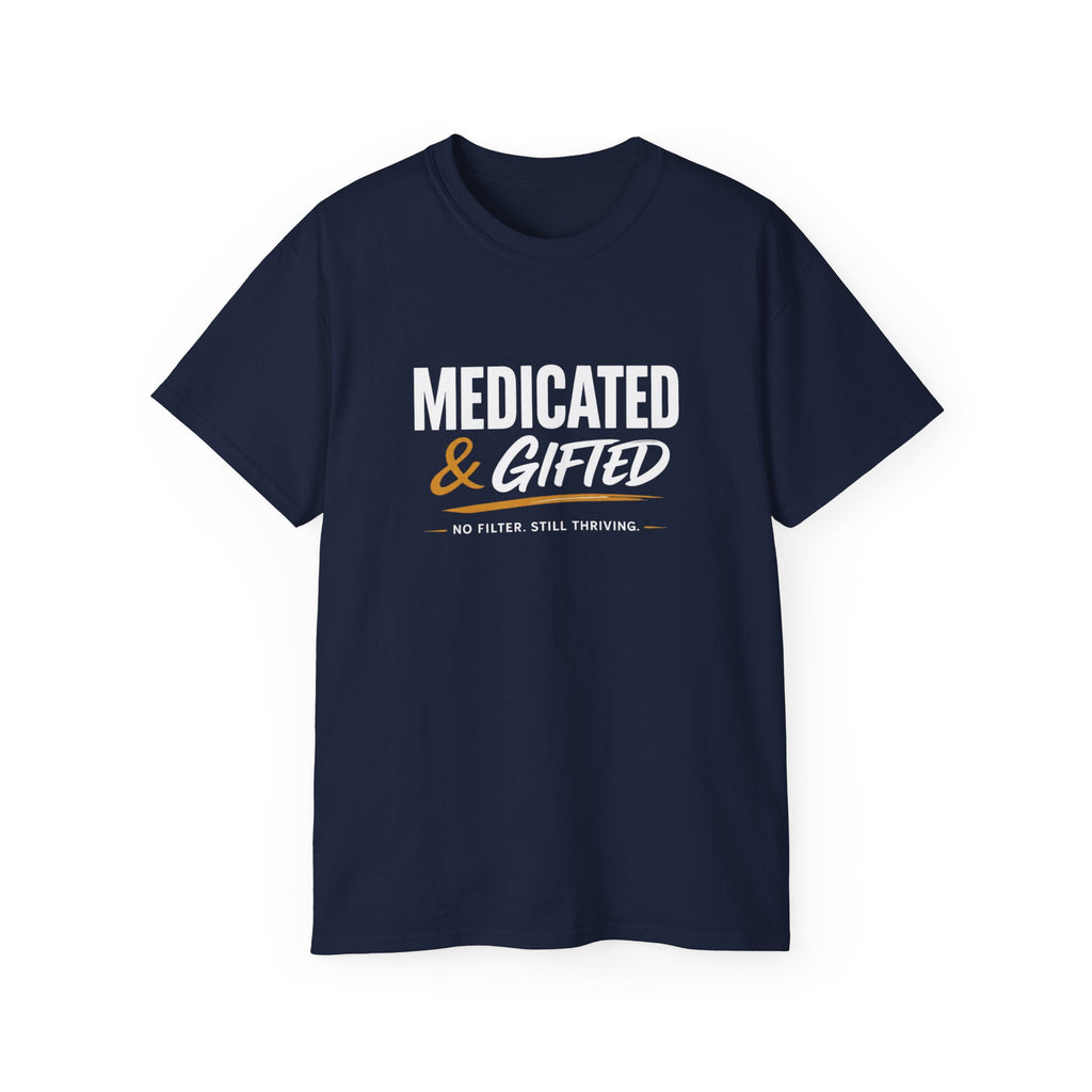 Empowerment Shop & Script White Tee — Minimal Gold Logo Cotton T‑Shirt