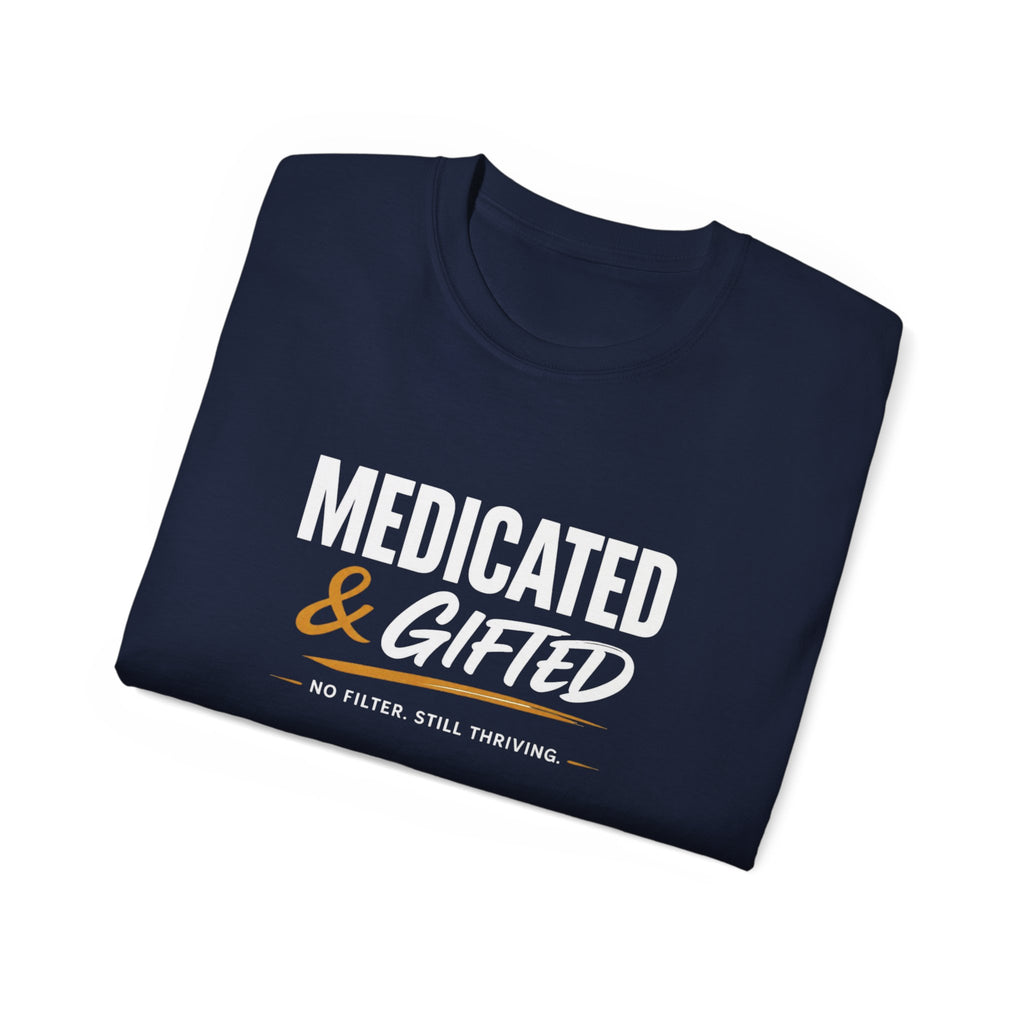 Empowerment Shop & Script White Tee — Minimal Gold Logo Cotton T‑Shirt